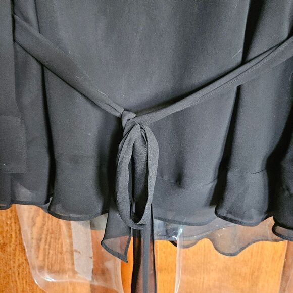 WHBM Black Floral Blouse Women's Small V-Neck Embellished Romantic Top - Picture 3 of 10